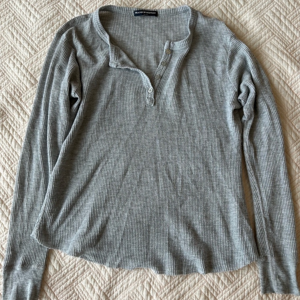 Brandy Melville Long Sleeve Waffle Shirt Grey Top One Size